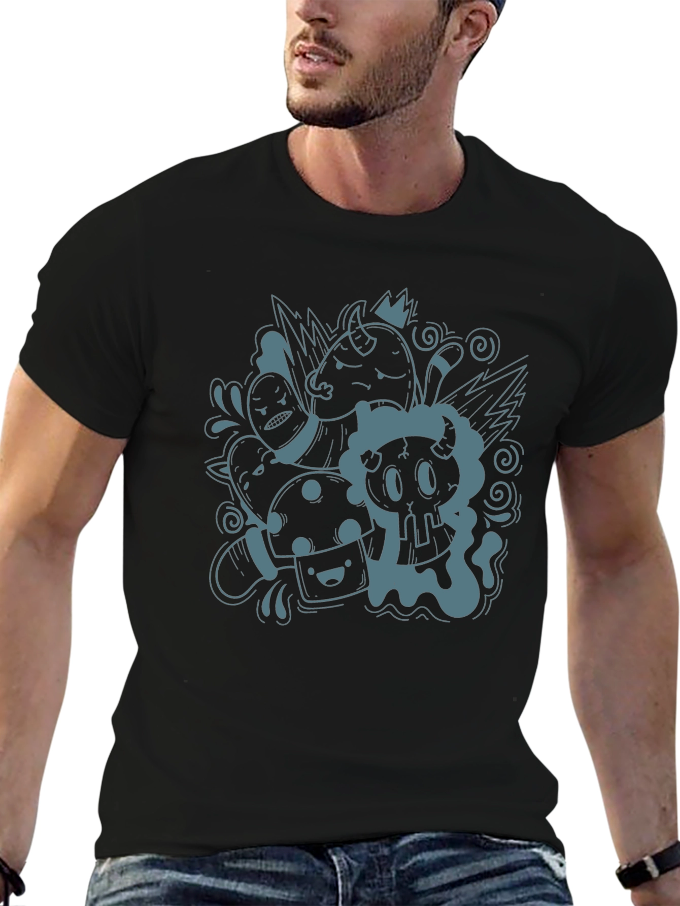 Funky Doodle Graphic Black T-Shirt - Unisex Casual Tee