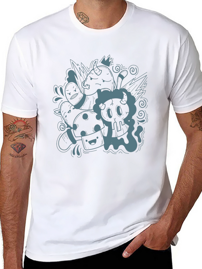 Funky Doodle Graphic Black T-Shirt - Unisex Casual Tee