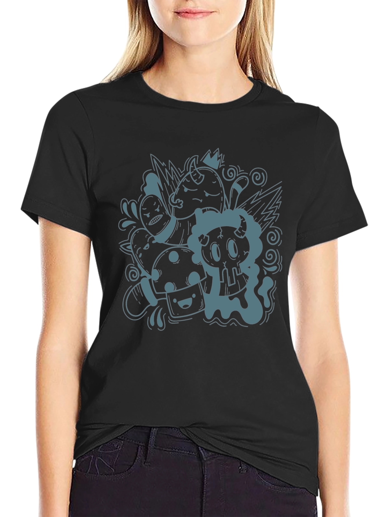 Funky Doodle Graphic Black T-Shirt - Unisex Casual Tee