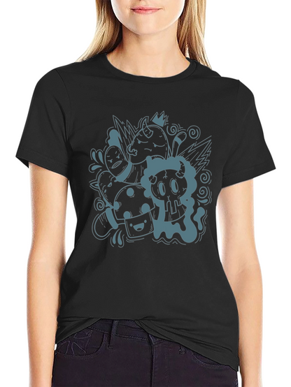 Funky Doodle Graphic Black T-Shirt - Unisex Casual Tee