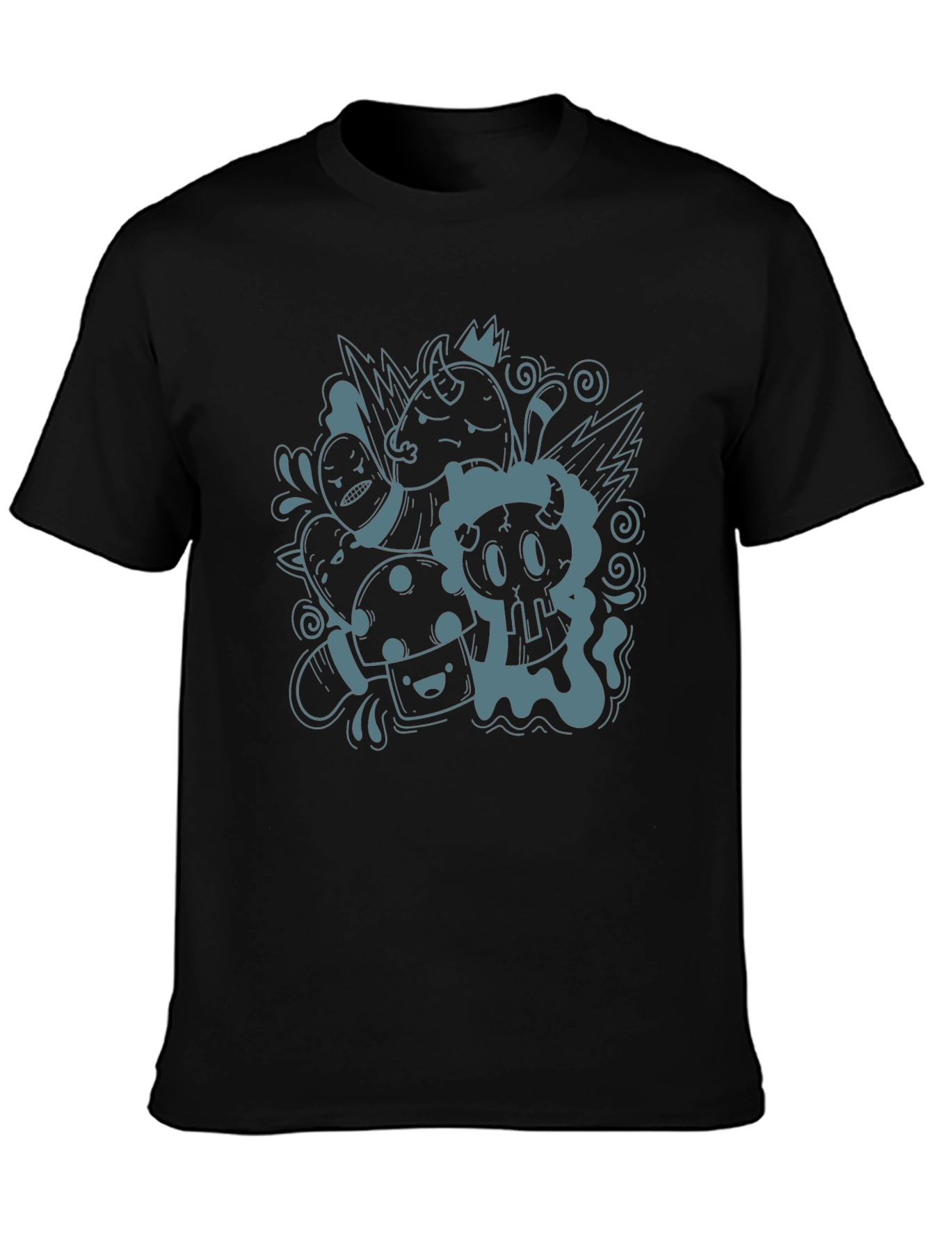 Funky Doodle Graphic Black T-Shirt - Unisex Casual Tee