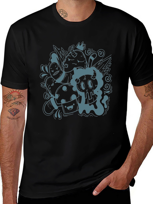 Funky Doodle Graphic Black T-Shirt - Unisex Casual Tee