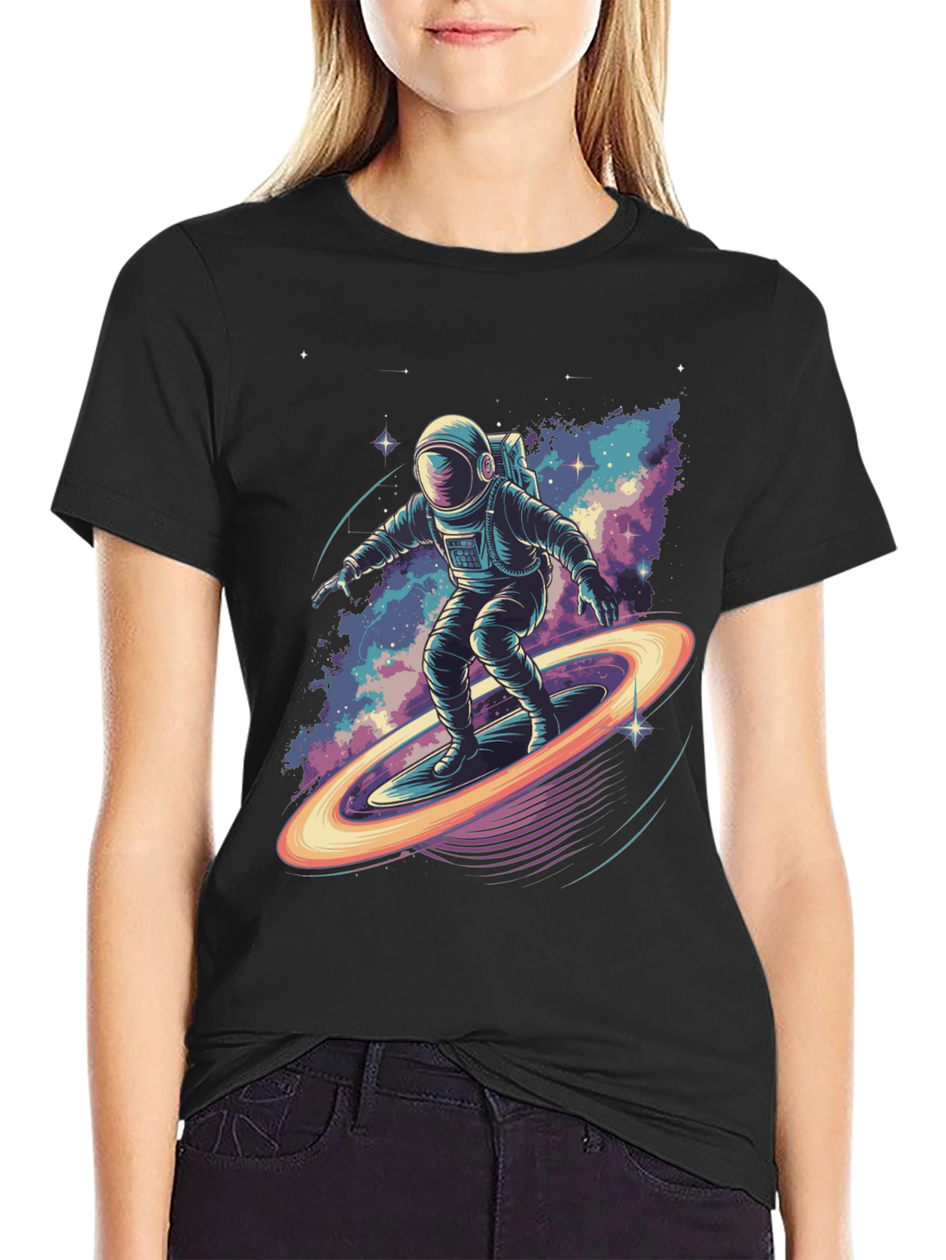 Astronaut Surfing T-Shirt - Space Galaxy Design