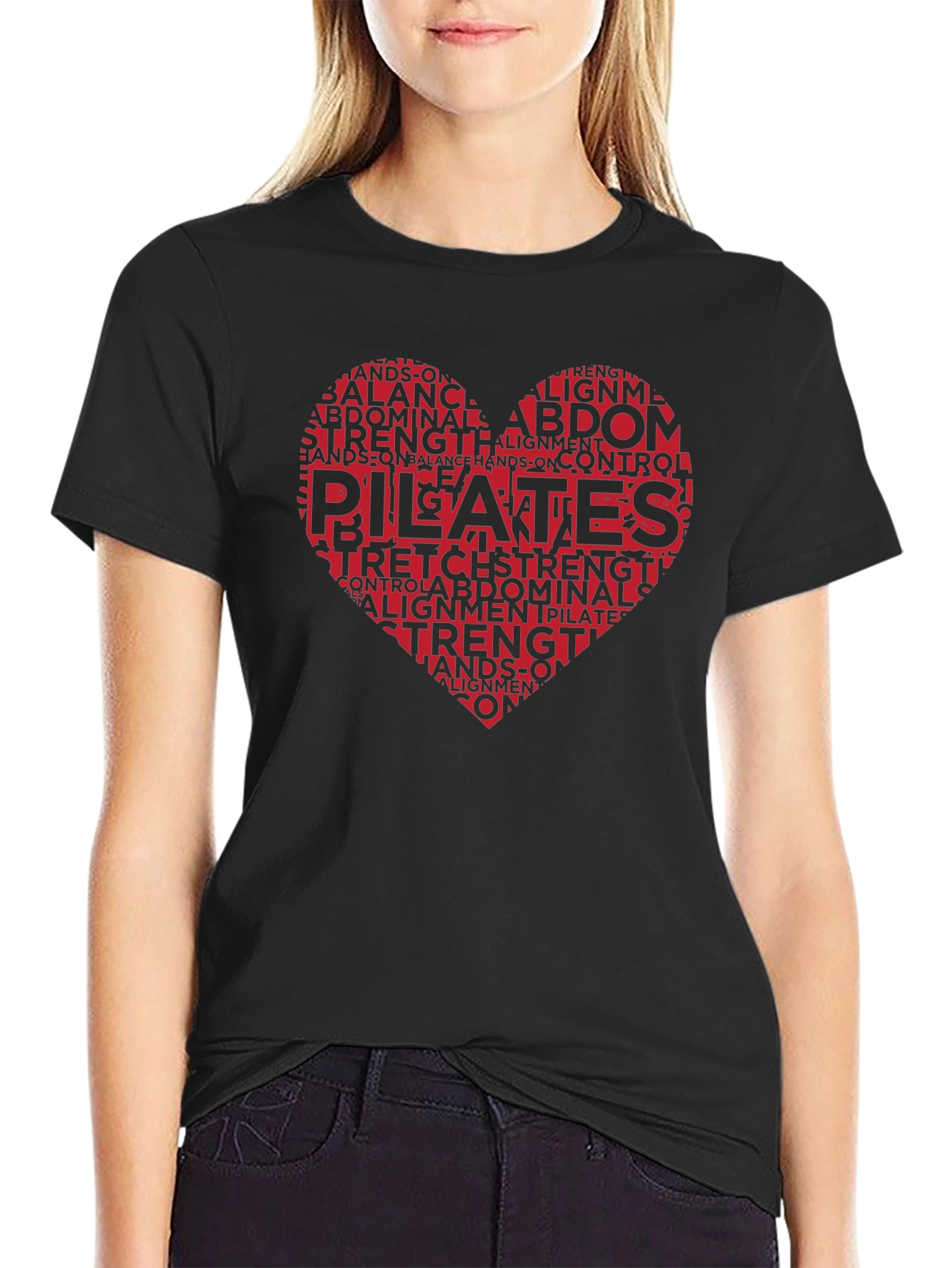 Pilates Heart Word Art T-Shirt Black