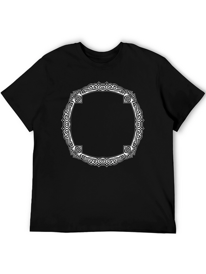 Black T-Shirt with Ornate White Frame Design