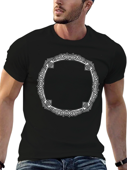 Black T-Shirt with Ornate White Frame Design