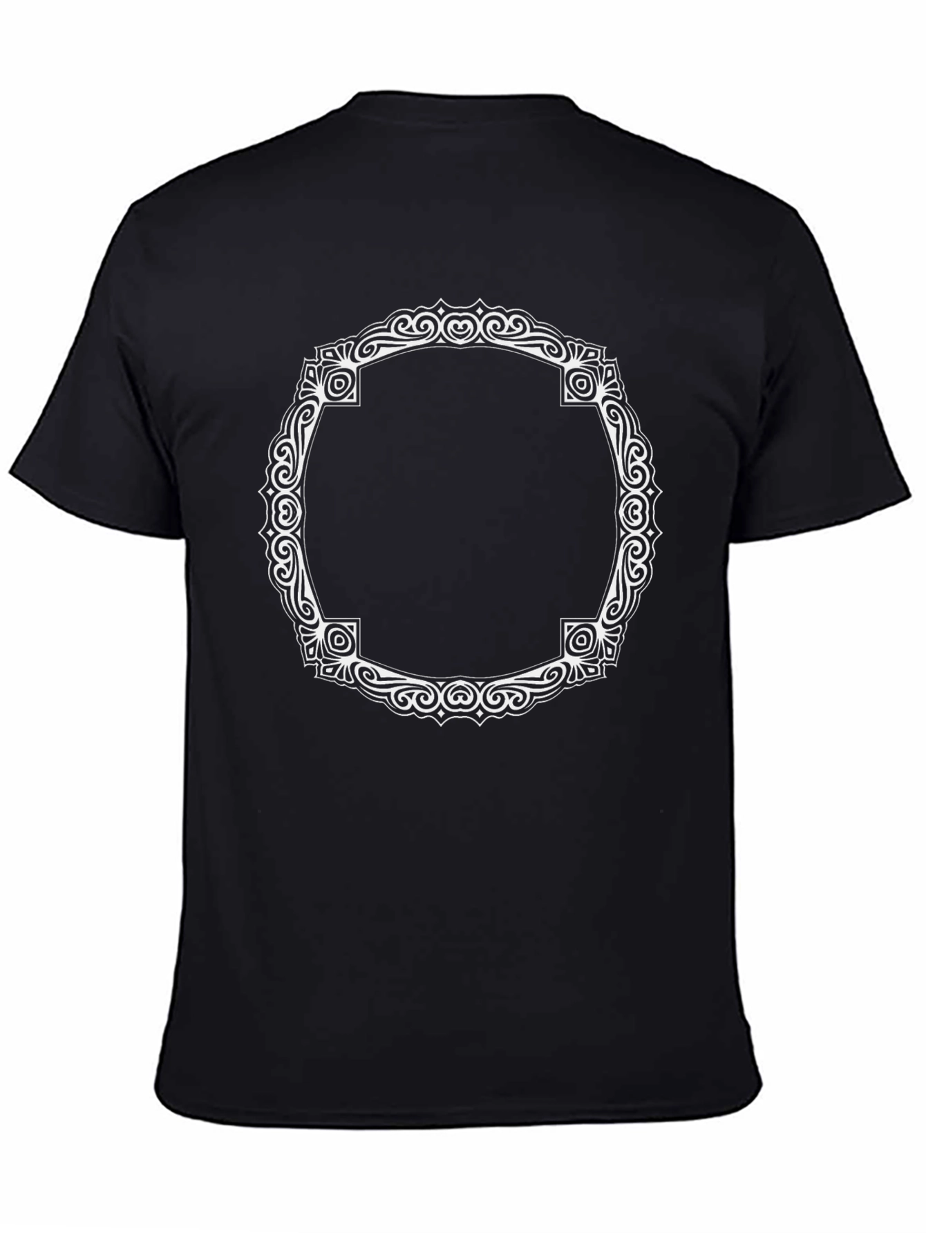 Black T-Shirt with Ornate White Frame Design