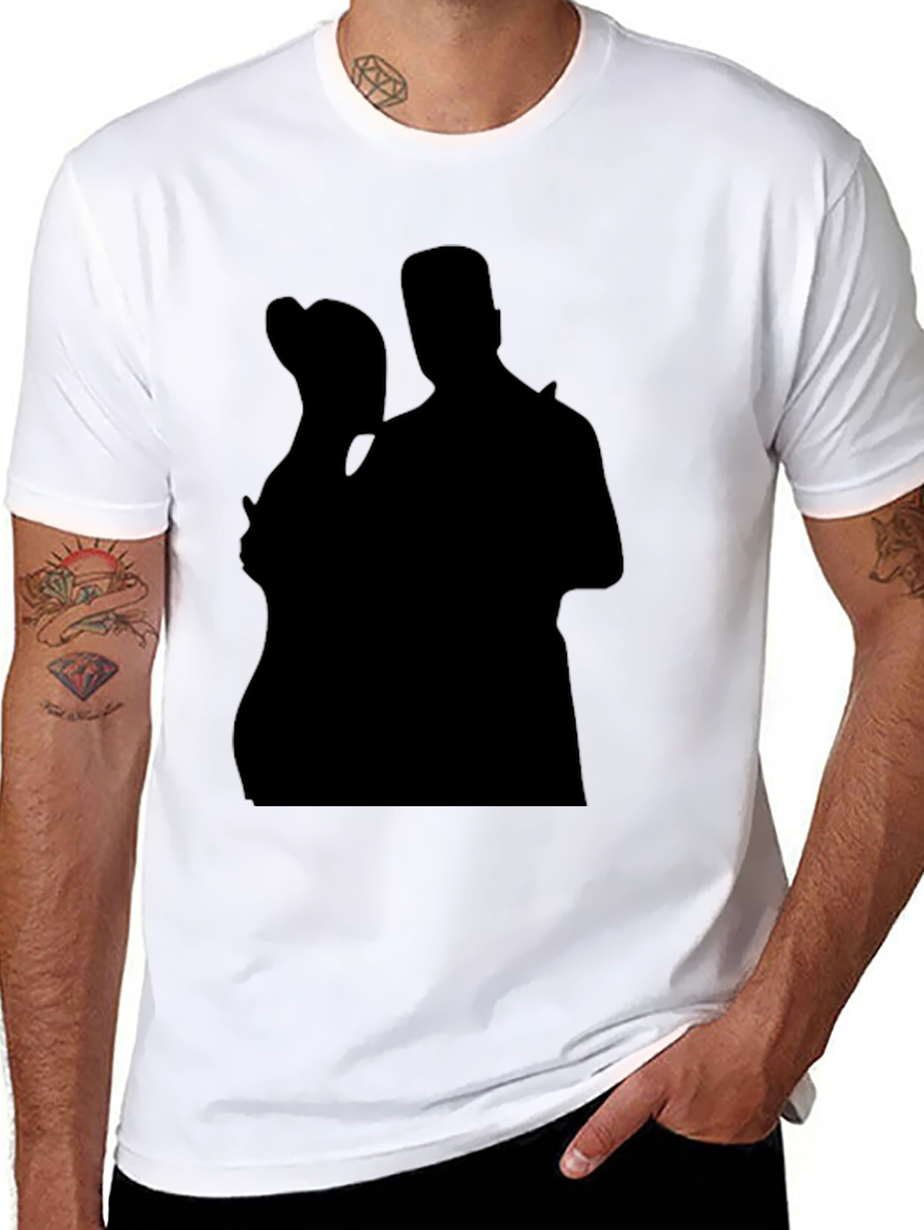 Silhouette Couple Black T-Shirt Casual Tee