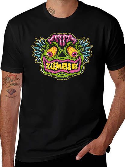 Zombie Face Graphic Tee - Black Cotton T-Shirt