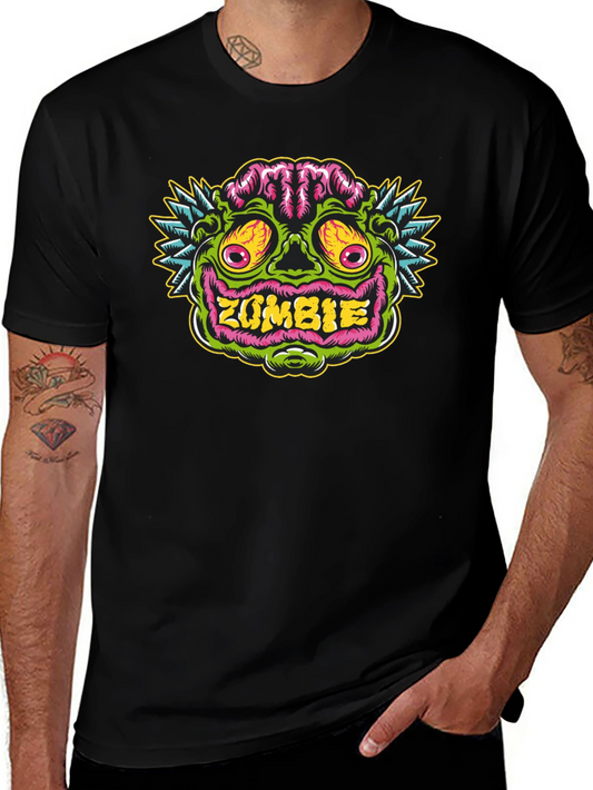 Zombie Face Graphic Tee - Black Cotton T-Shirt