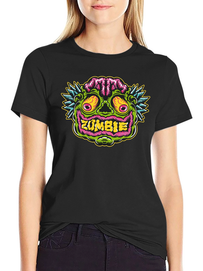 Zombie Face Graphic Tee - Black Cotton T-Shirt