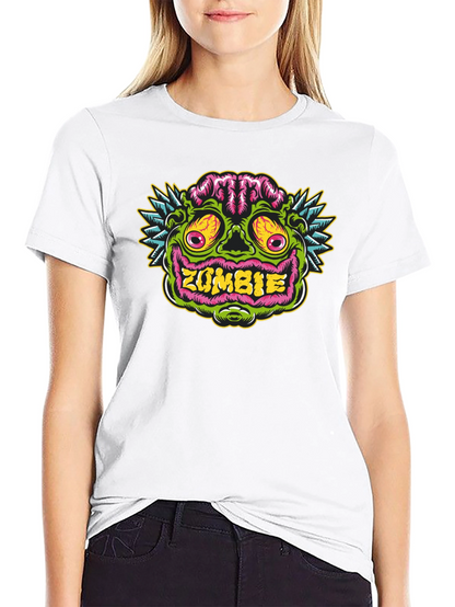 Zombie Face Graphic Tee - Black Cotton T-Shirt