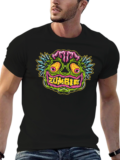 Zombie Face Graphic Tee - Black Cotton T-Shirt
