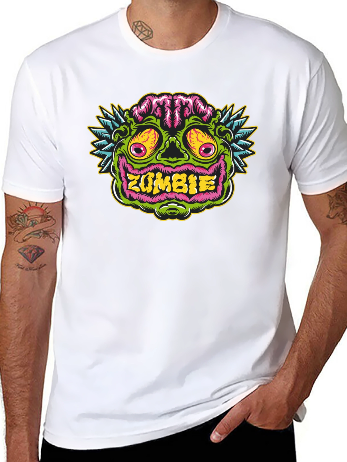 Zombie Face Graphic Tee - Black Cotton T-Shirt