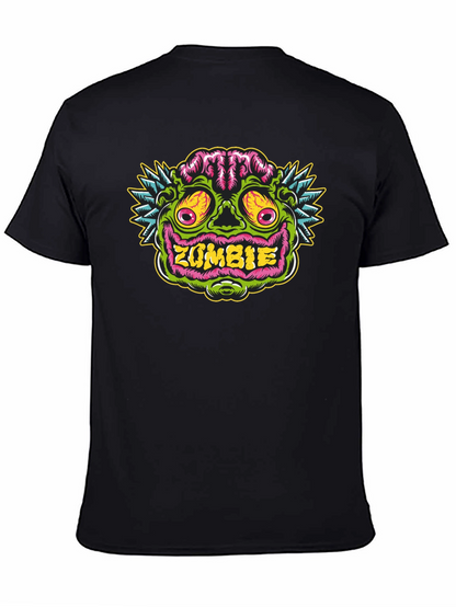 Zombie Face Graphic Tee - Black Cotton T-Shirt