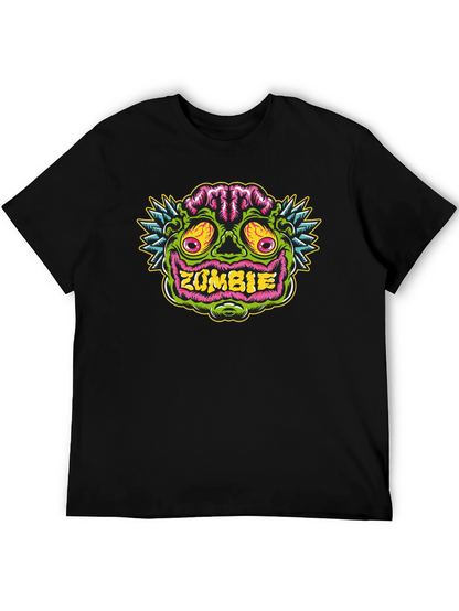Zombie Face Graphic Tee - Black Cotton T-Shirt