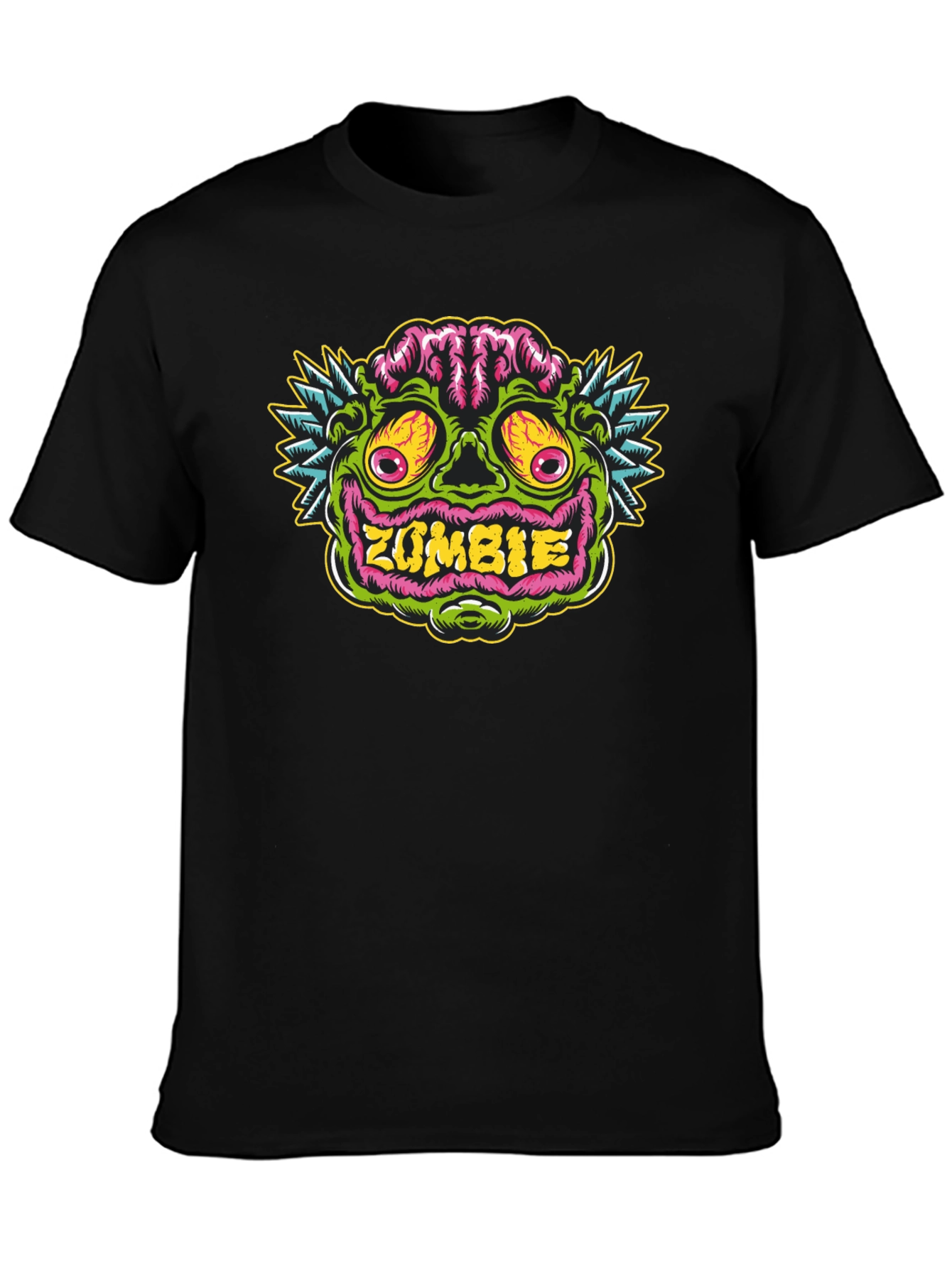 Zombie Face Graphic Tee - Black Cotton T-Shirt