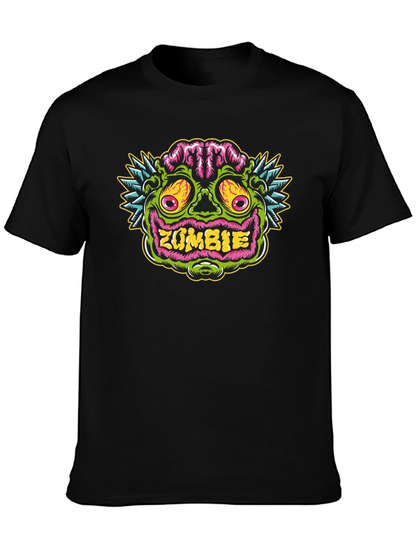 Zombie Face Graphic Tee - Black Cotton T-Shirt