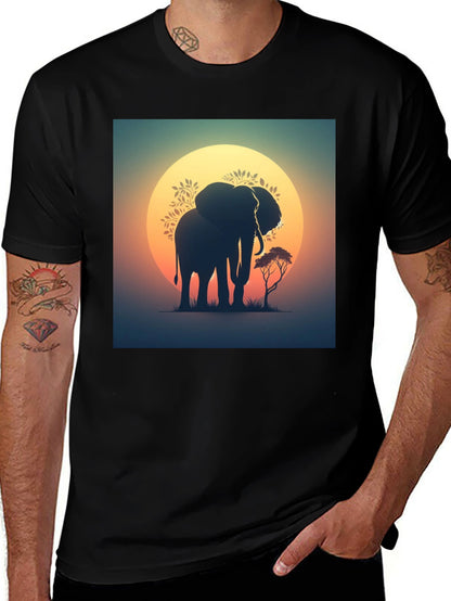 Sunset Elephant Graphic Tee - Black
