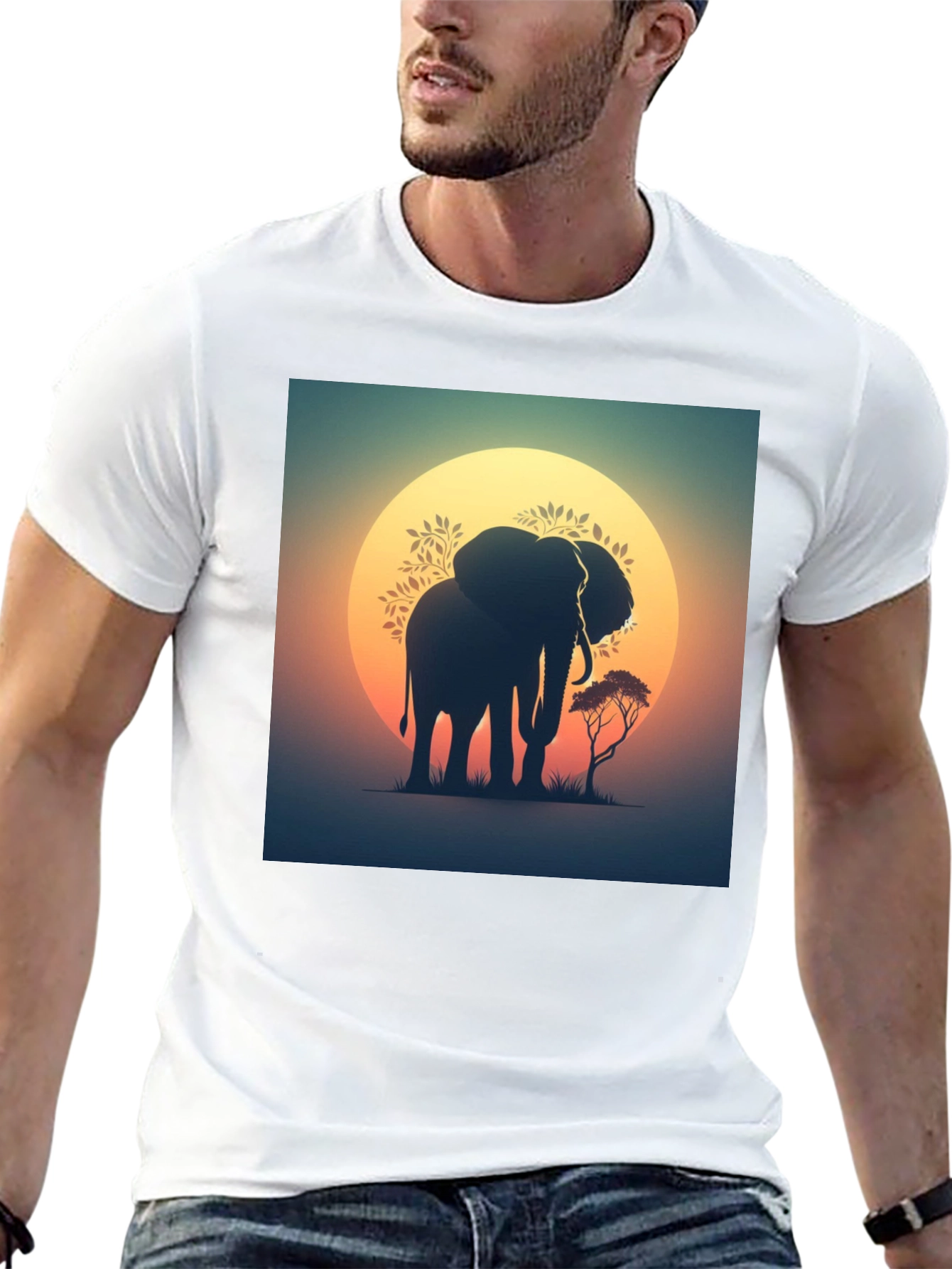 Sunset Elephant Graphic Tee - Black