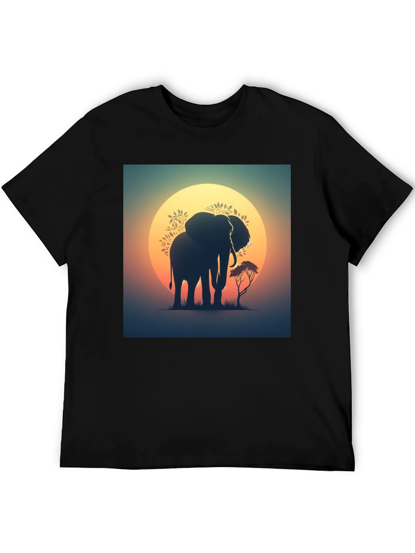 Sunset Elephant Graphic Tee - Black