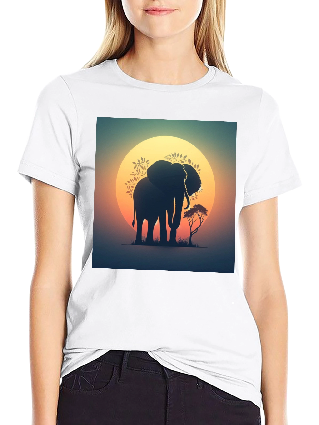 Sunset Elephant Graphic Tee - Black