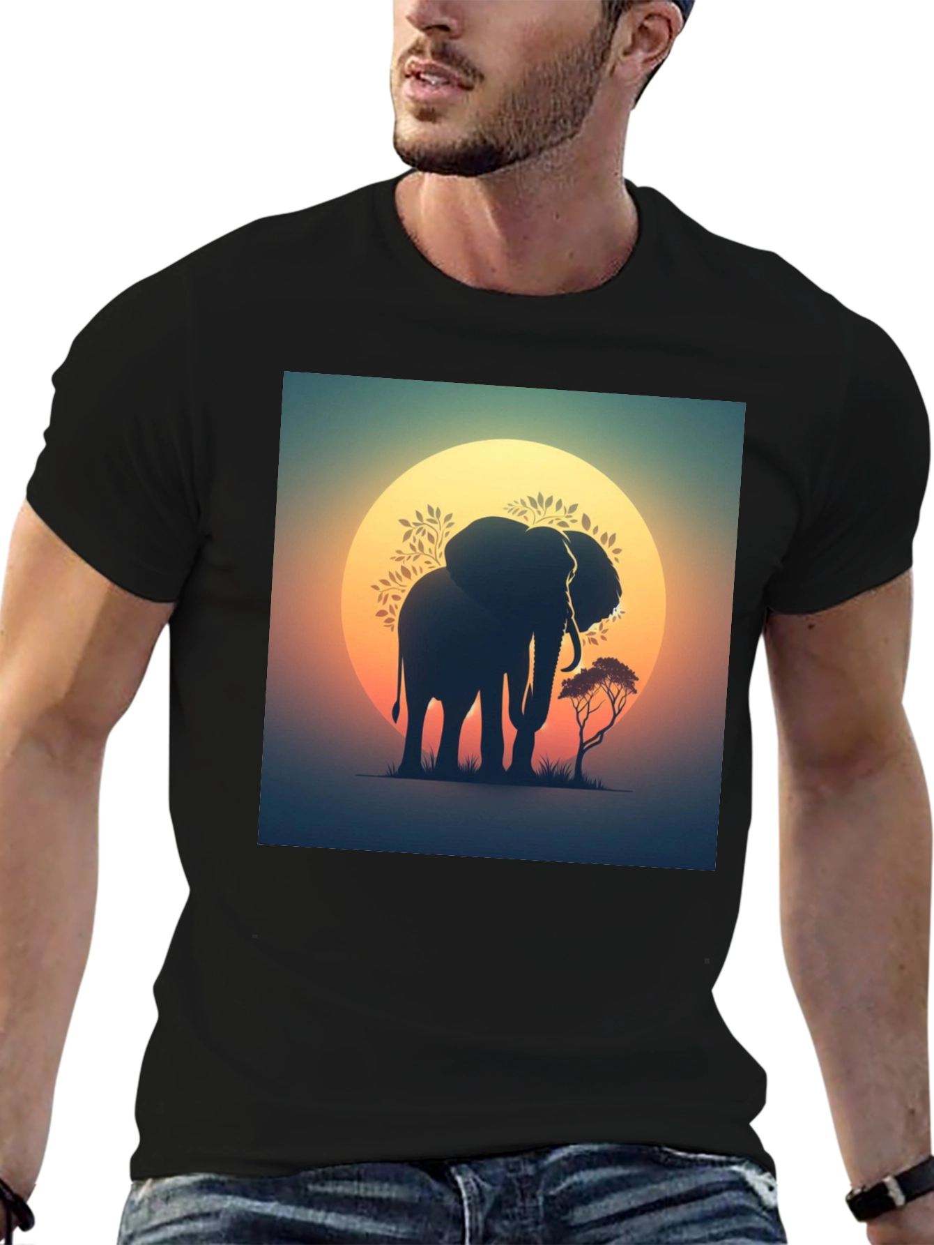 Sunset Elephant Graphic Tee - Black