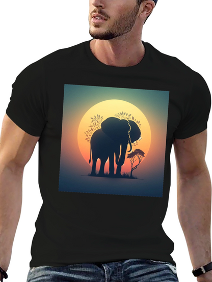 Sunset Elephant Graphic Tee - Black