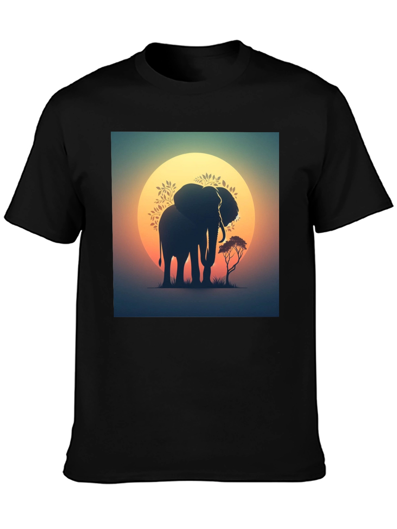 Sunset Elephant Graphic Tee - Black