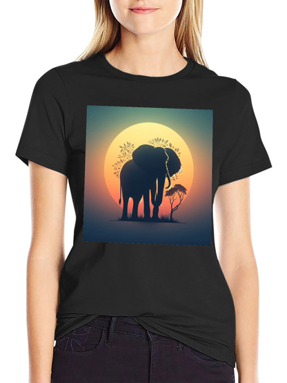 Sunset Elephant Graphic Tee - Black