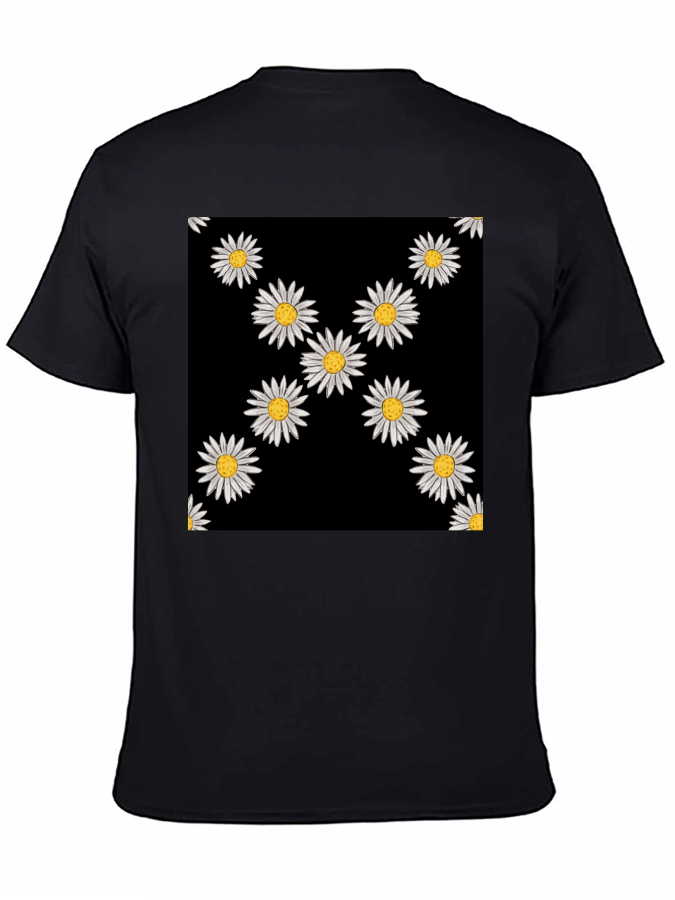Daisy Pattern Black T-Shirt