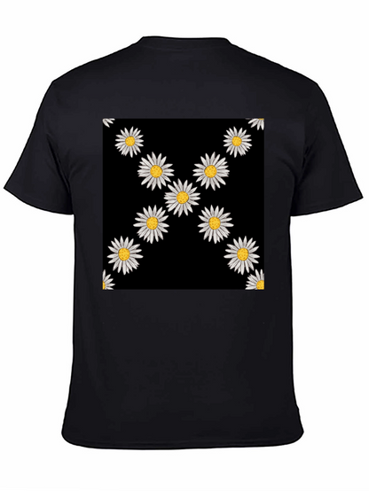 Daisy Pattern Black T-Shirt