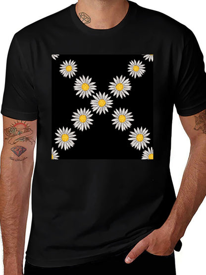 Daisy Pattern Black T-Shirt