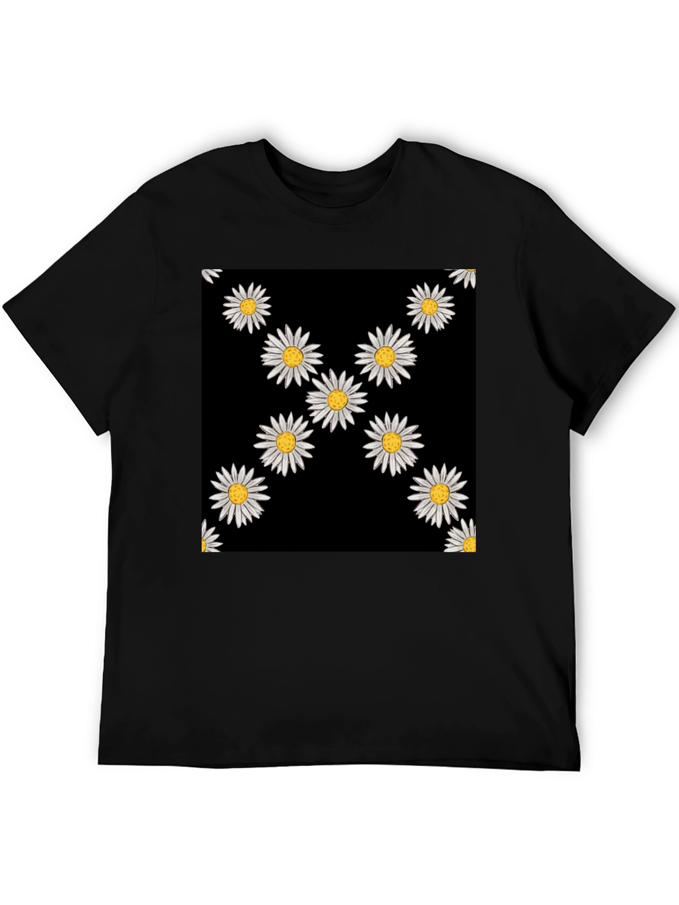 Daisy Pattern Black T-Shirt