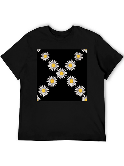 Daisy Pattern Black T-Shirt
