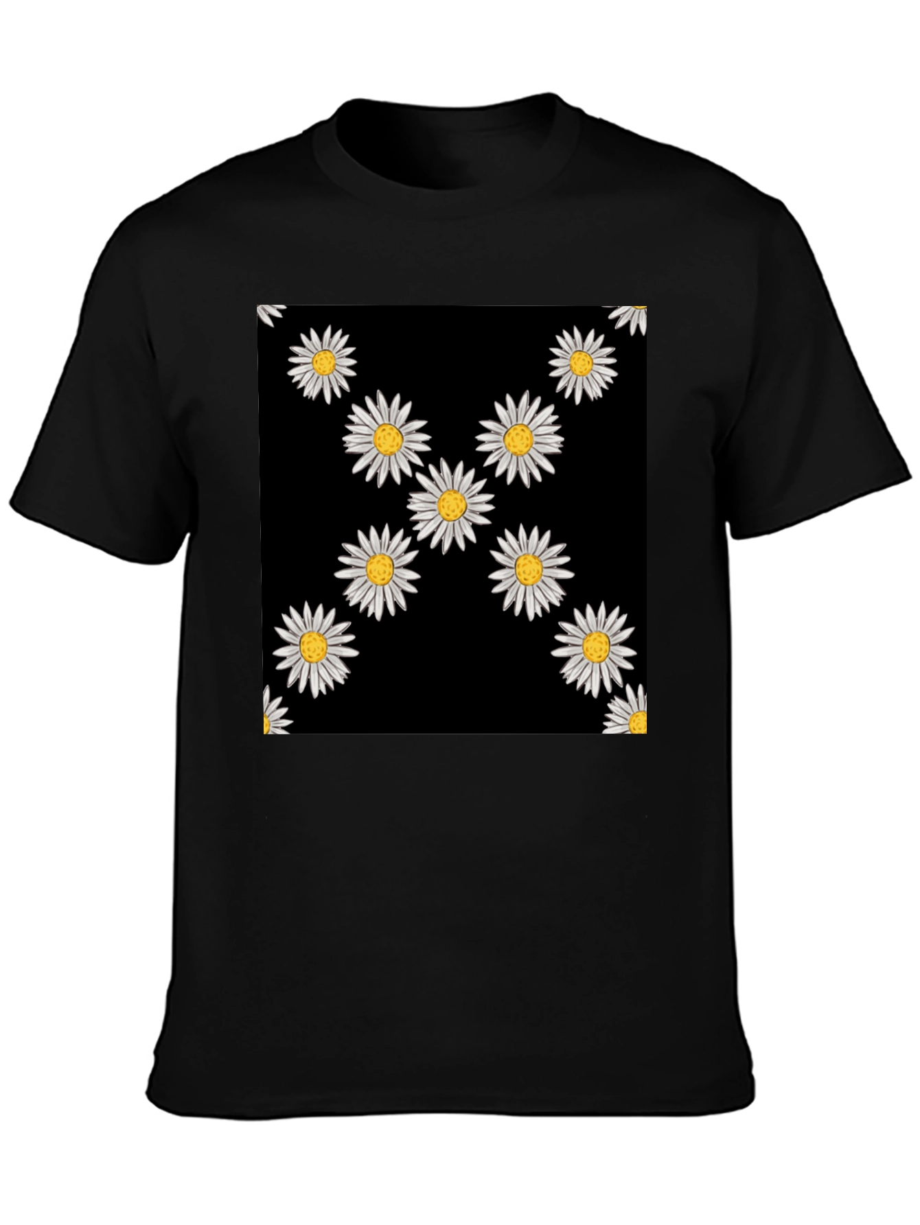 Daisy Pattern Black T-Shirt
