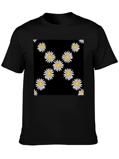 Daisy Pattern Black T-Shirt