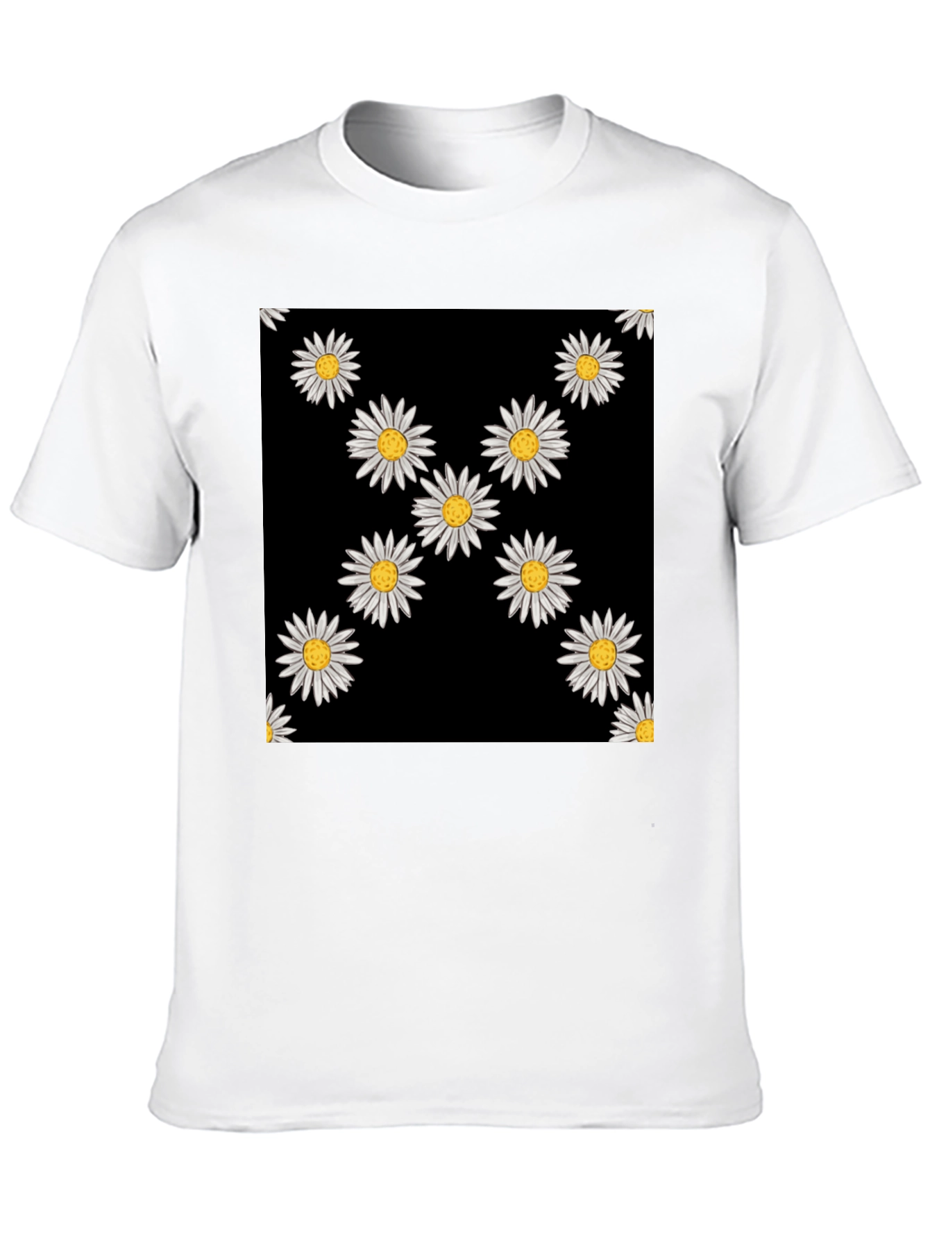 Daisy Pattern Black T-Shirt