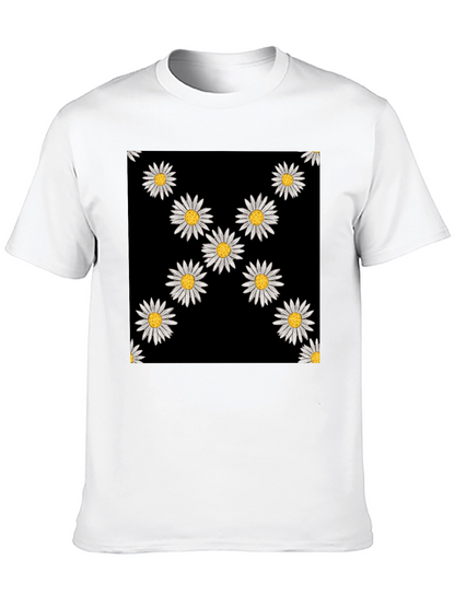 Daisy Pattern Black T-Shirt