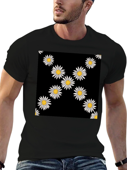 Daisy Pattern Black T-Shirt