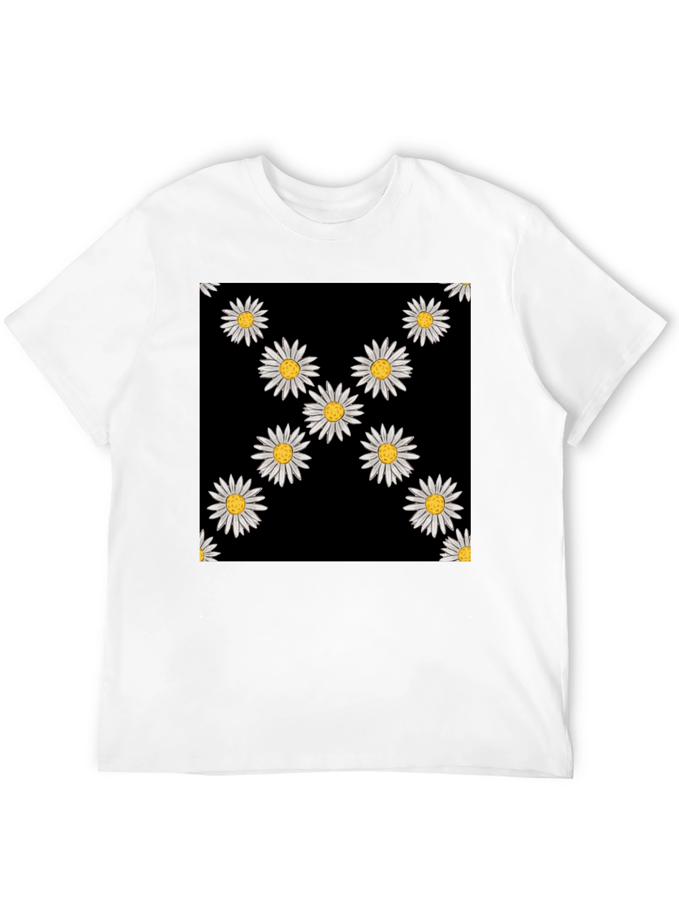 Daisy Pattern Black T-Shirt