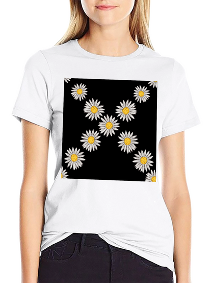 Daisy Pattern Black T-Shirt