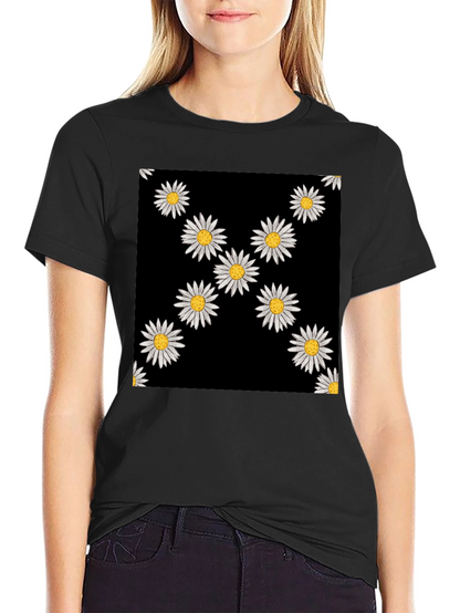 Daisy Pattern Black T-Shirt