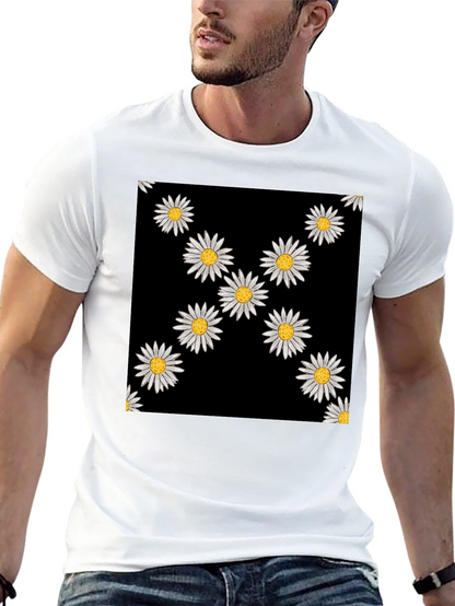 Daisy Pattern Black T-Shirt