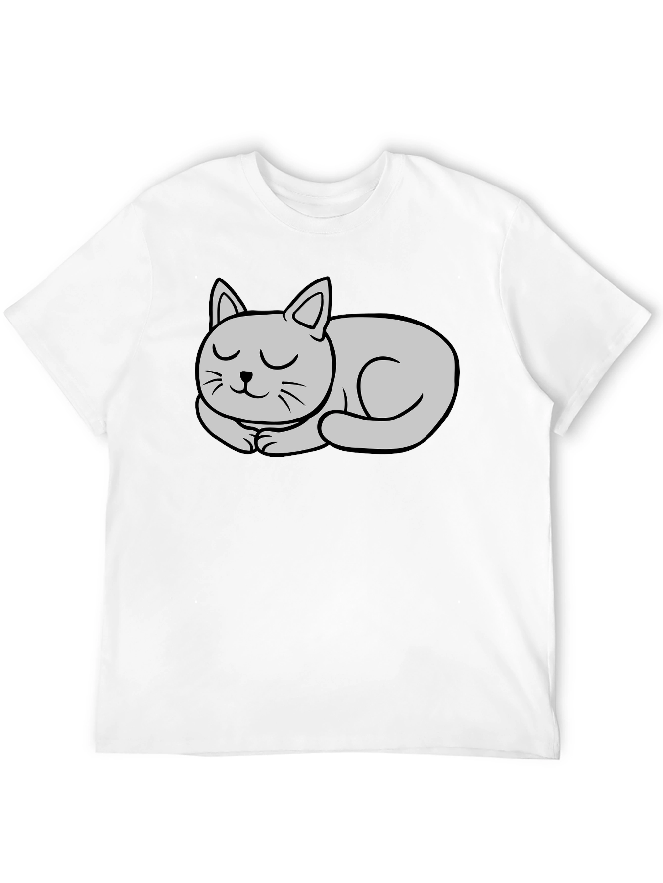 Black T-Shirt with Cute Sleeping Cat Graphic