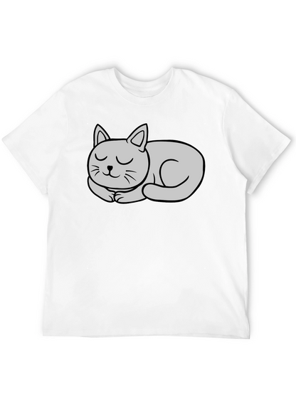 Black T-Shirt with Cute Sleeping Cat Graphic
