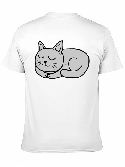 Black T-Shirt with Cute Sleeping Cat Graphic