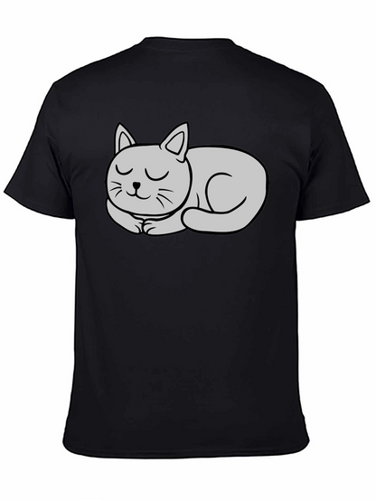 Black T-Shirt with Cute Sleeping Cat Graphic