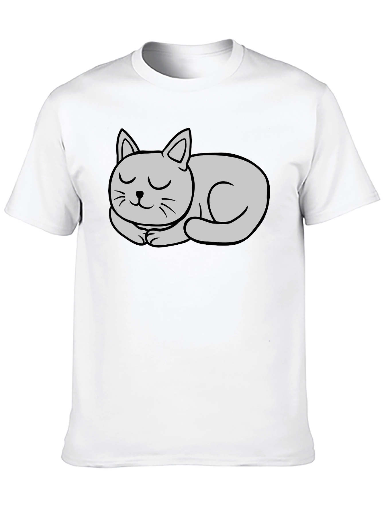 Black T-Shirt with Cute Sleeping Cat Graphic