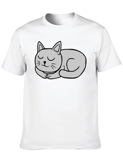 Black T-Shirt with Cute Sleeping Cat Graphic